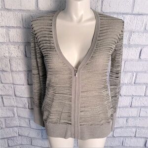 Classiques Entier Cardigan Sweater Zip Up Open Knit Sheer Thin Gray Wool Blend